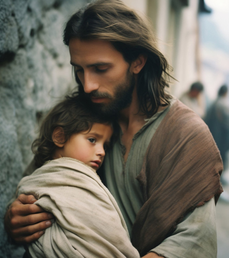 Jesús carga a un niño